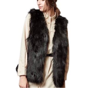 Black Faux Fur Long Vest Size Medium